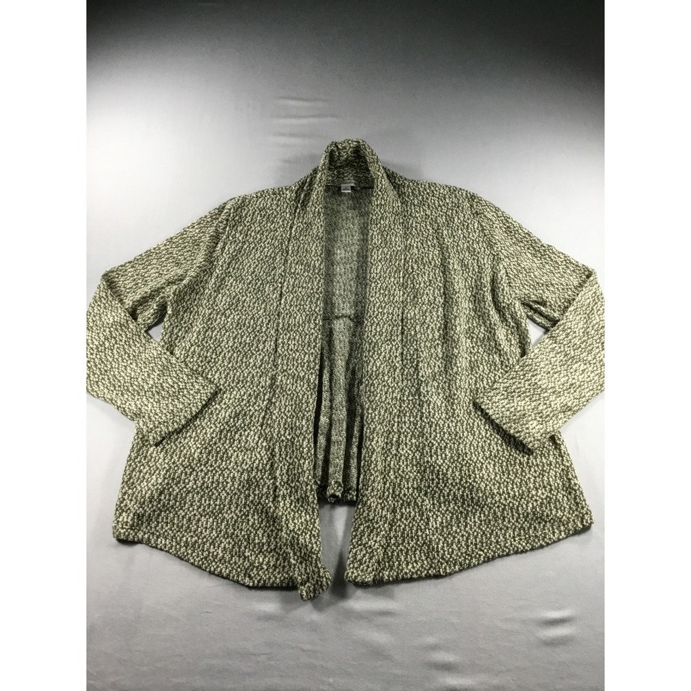 Croft & Barrow L Cardigan Olive Marled Open Front Peplum Back Fall Flirty Office